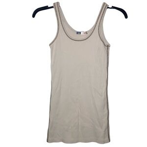 Nwot Bejeweled by Susan Fixel Ribbed Tank w Contrast Stitching M Ribbed Beige